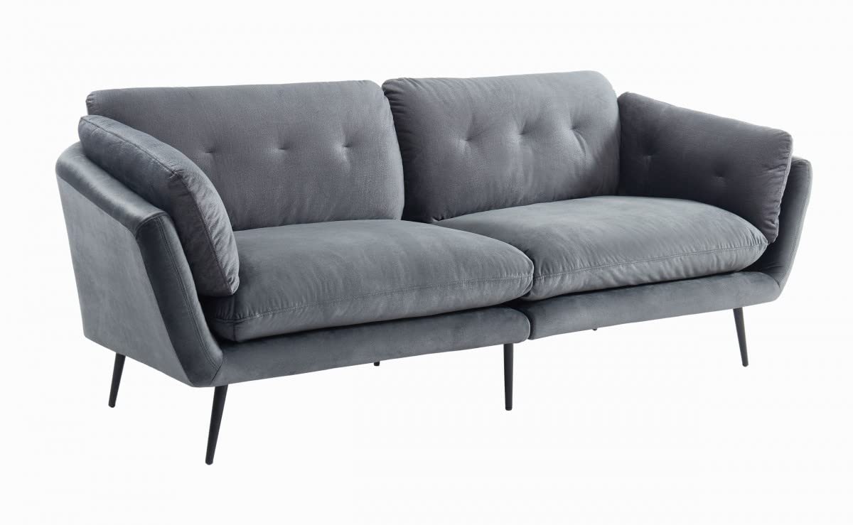 HomeRoots Modern 84' Dark Grey Sofa with Two Cushions