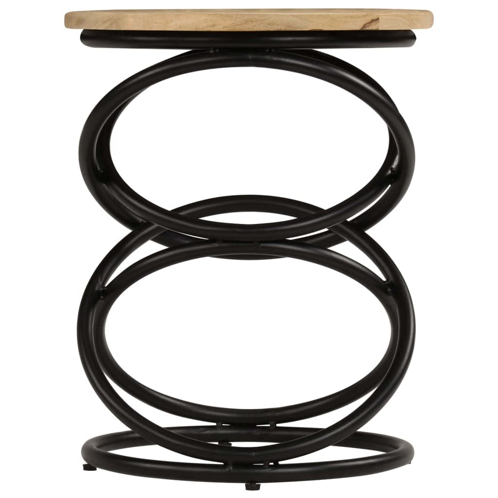 vidaXL Industrial End Table with Solid Mango Wood Round Top, Iron Legs, Vintage, Fully Handmade, Polished and Lacquered, Ideal as Side Table or Coffee Table, 15.7"x19.7" Brown and Black
