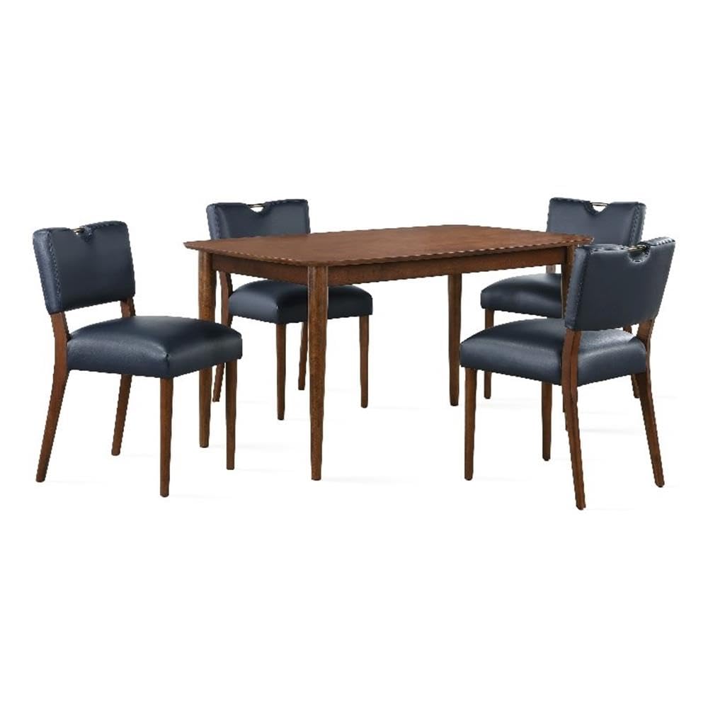 Comfort Pointe Bonito Midnight Blue Faux Leather 5-Piece Dining Set in Walnut Wood Finish