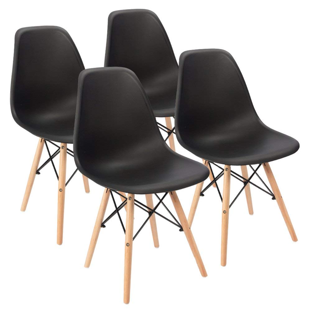 Furmax Pre Assembled Modern Style Dining Chair Mid Century Modern Dsw Chair, Shell Lounge Plastic Chair For Kitchen, Dining, Bedroom, Living Room Side Chairs Set Of 4 (Black)