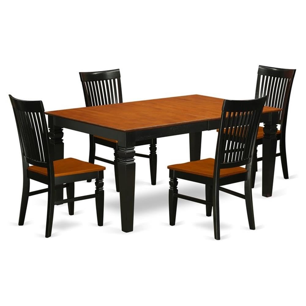 East West Furniture LGWE5-BCH-W 5 Piece Dining Room Furniture Set Includes a Rectangle Kitchen Table with Butterfly Leaf and 4 Dining Chairs, 42x84 Inch, Black & Cherry