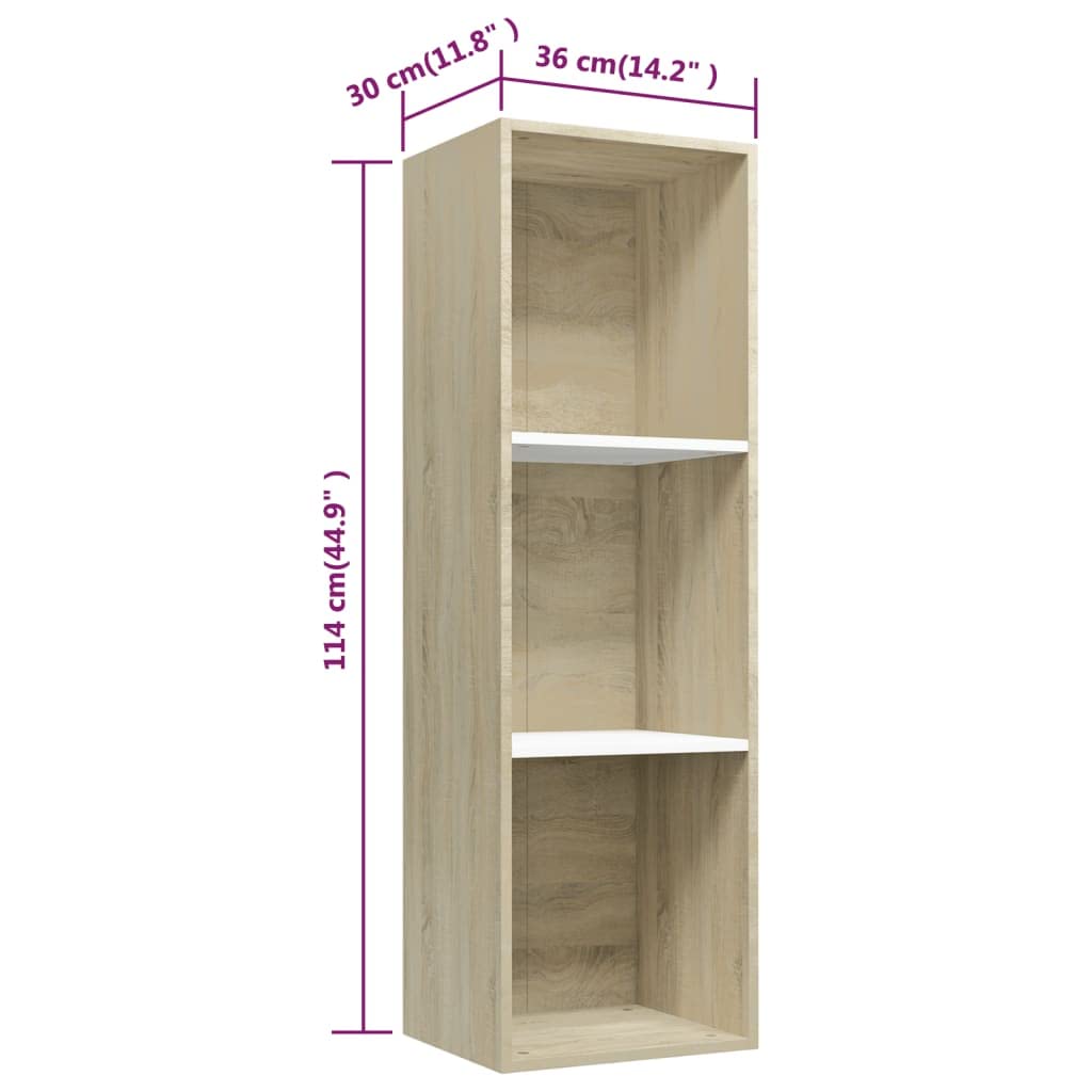 vidaXL Book Cabinet, Bookshelf TV Stand, Wall Bookcase for Office Living Room, Decorative Shelving Unit, Modern, White and Sonoma Oak Engineered Wood