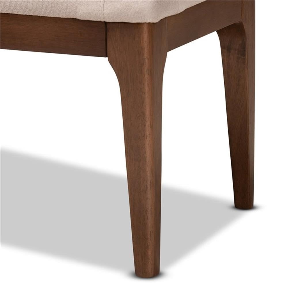 Baxton Studio Walsh Mid-Century Modern Beige Fabric Upholstered and Walnut Brown Finished Wood Dining Bench