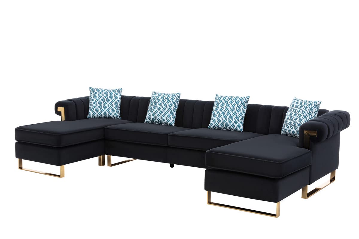 Lilola Home Maddie Black Velvet 5-Seater Double Chaise Sectional Sofa
