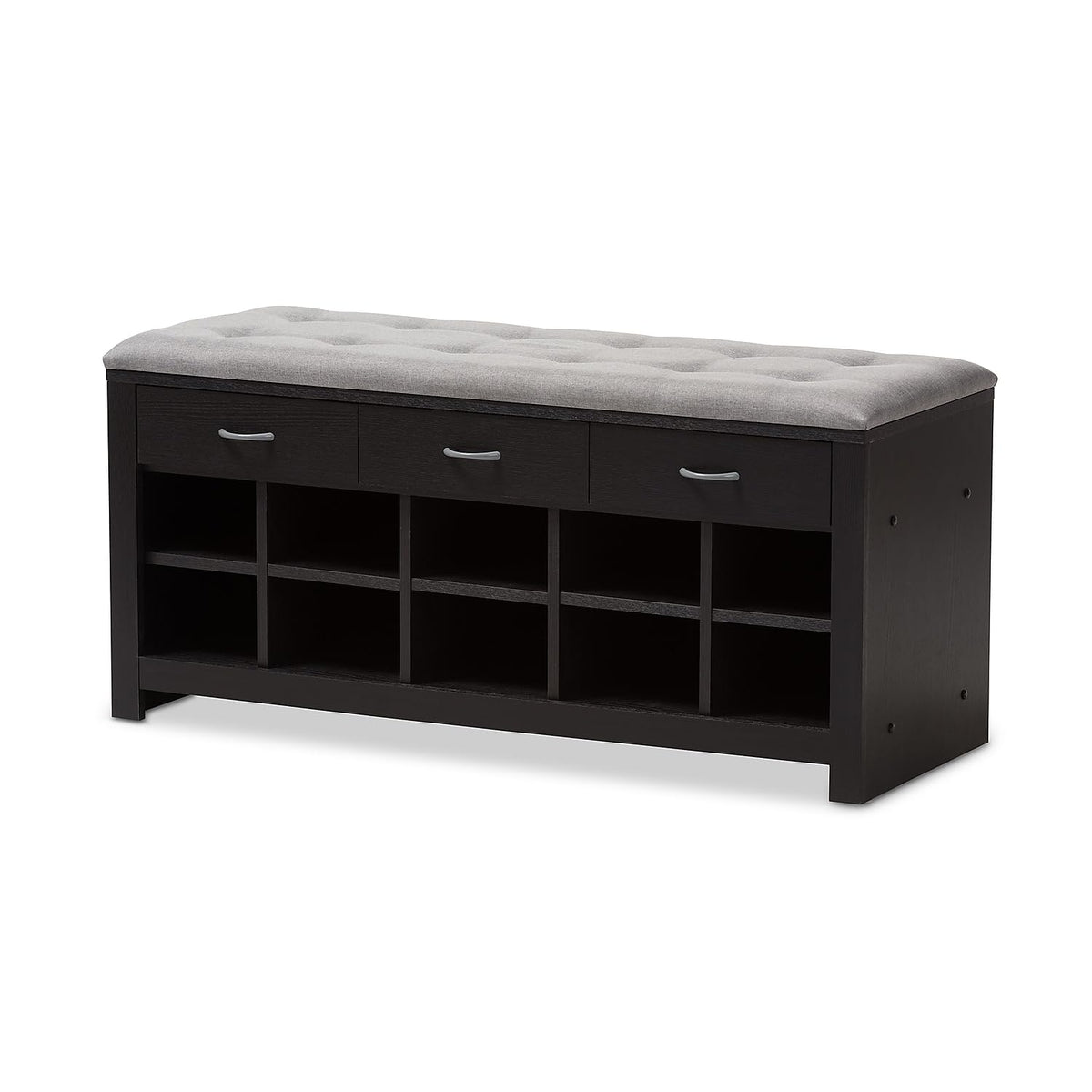 Baxton Studio Modern Shoe Storage Bench, Light Grey And Espresso Brown (143-8079-Hit)