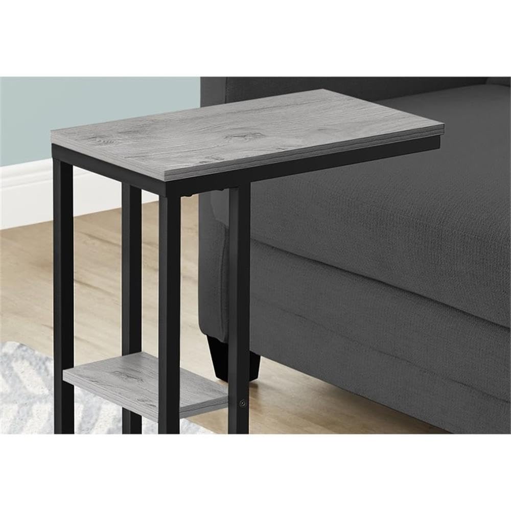 Monarch Specialties 3671 Accent Table, C-shaped, End, Side, Snack, Living Room, Bedroom, Metal, Laminate, Grey, Black, Contemporary, Modern Table-25, 18.25&quot; L x 10.25&quot; W x 25.25&quot; H