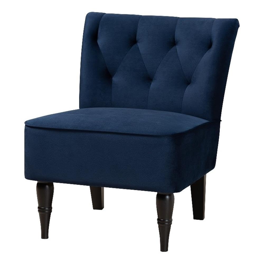Baxton Studio Harmon Modern and Contemporary Transitional Navy Blue Velvet Fabric Upholstered and Black Finished Wood Accent Chair