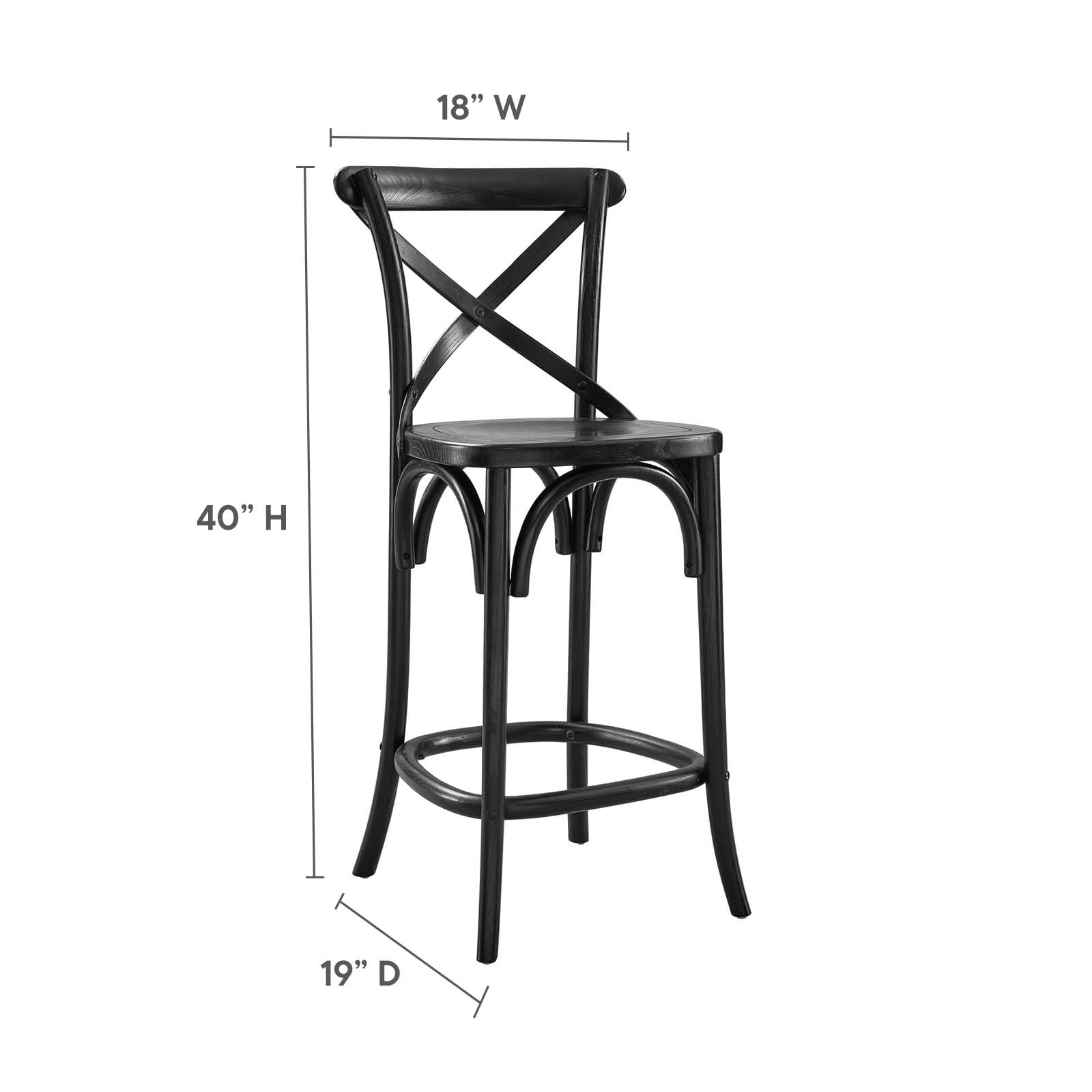 Modway Gear X-Back Wood Counter Bar Stool In Black