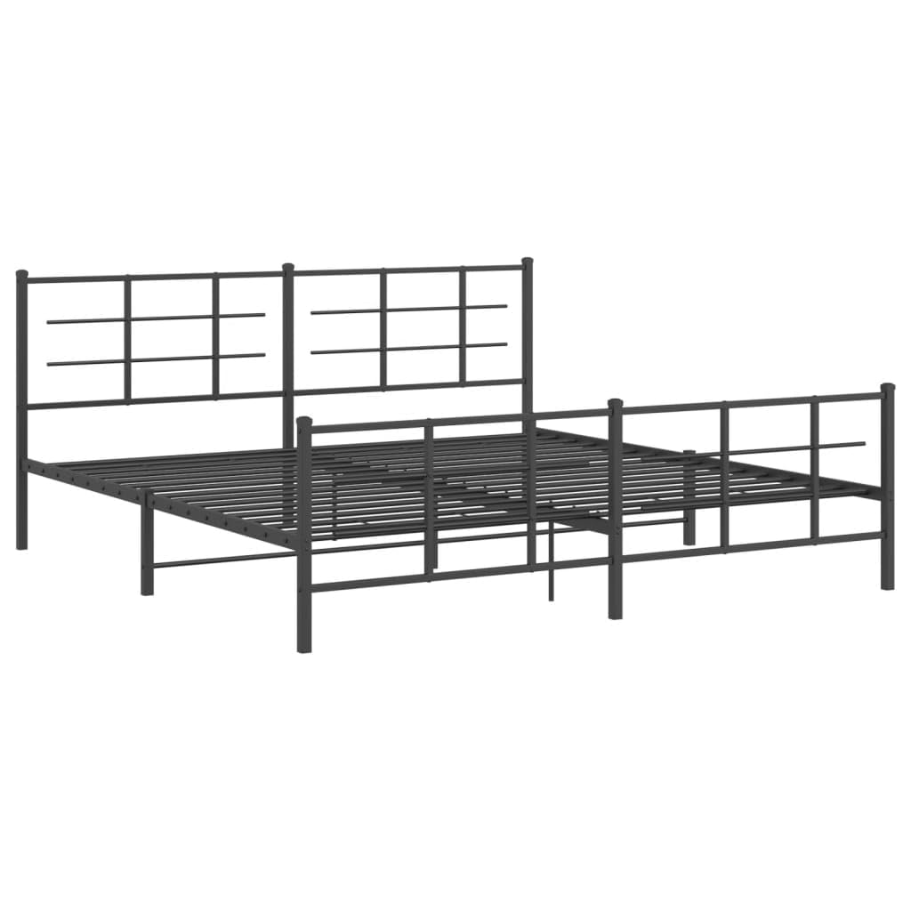 vidaXL King Metal Bed Frame with Headboard/Footboard - Black, 76"x79.9" Steel Slatted Base for Bedroom Stability and Under-Bed Storage