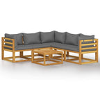 vidaXL Modern Patio Lounge Set – 6 Piece Garden Furniture with Table, Corner and Middle Sofas, Solid Acacia Wood, Cushioned for Comfort, Dark Gray