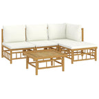 vidaXL 5-Piece Bamboo Patio Lounge Set, Cream White Cushions, with Sturdy Table for Outdoor, Garden, Backyard Living – Modular & Weather-Resistant Design