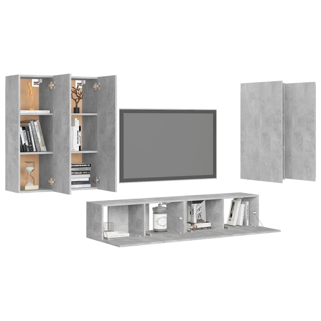 vidaXL TV Stand Set 6 Piece Living Room Bedroom Furniture HiFi Stereo Cabinet TV Stand Media Unit Entertainment Center Engineered Wood Concrete Gray