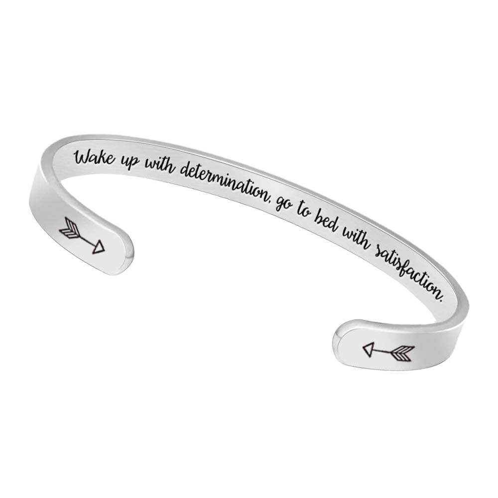 Btysun Inspirational Bracelets For Women Birthday Gifts Cuff Bangle Friendship Mantra Jewelry Come Gift Box (Wake Up With Determ