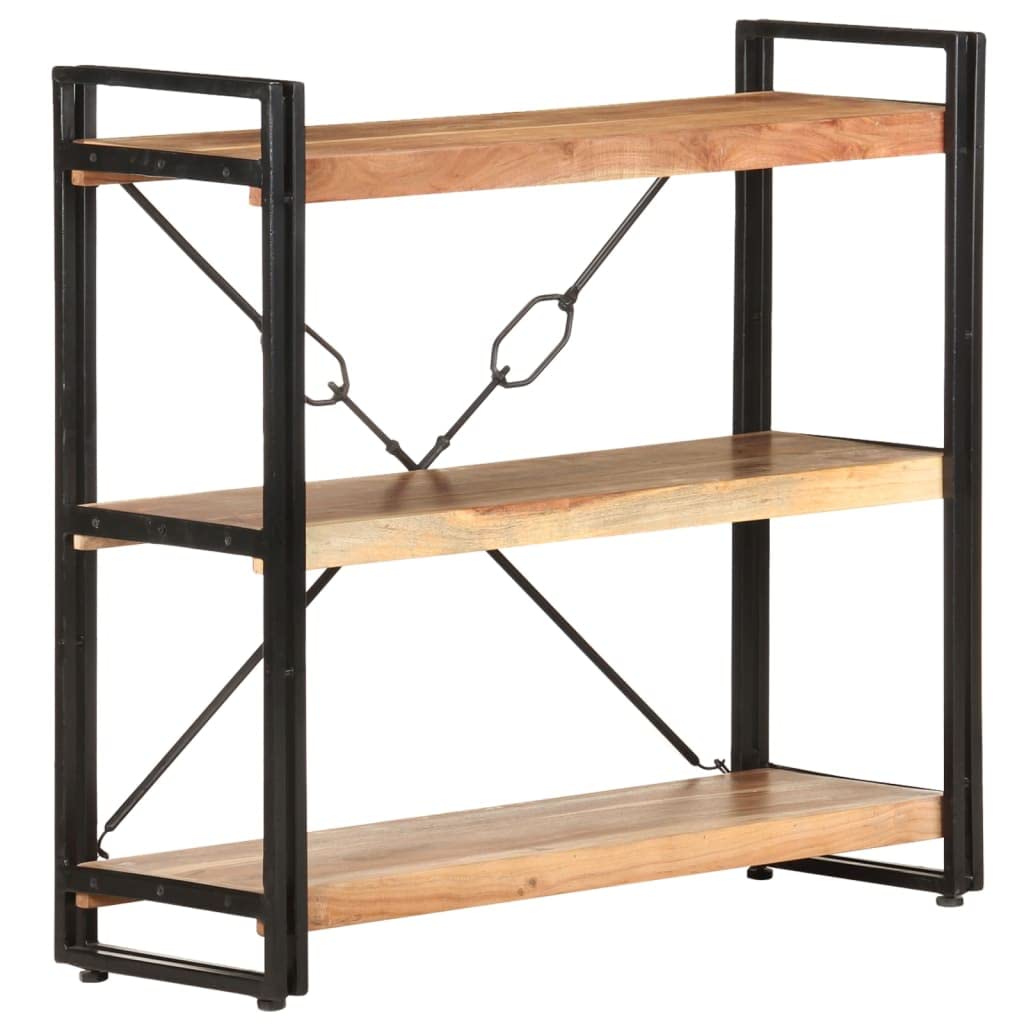 vidaXL Solid Acacia Wood Bookcase with Powder-Coated Steel Frame - Industrial Style 3-Tier Storage and Display Unit - 35.4&quot;x11.8&quot;x31.5&quot;