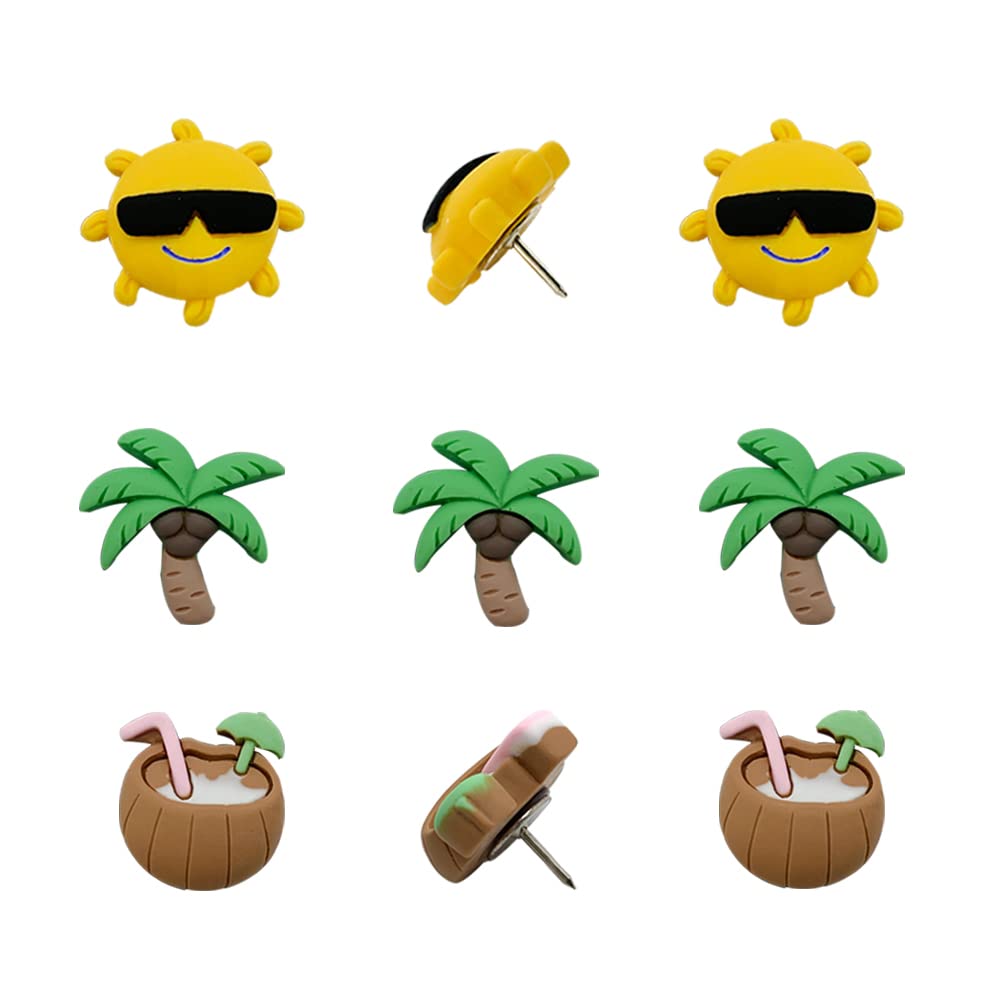 30 Pcs Cute Push Pin Coconut Palm Sun Decoration Thumbtacks For Fixing Photos, Bulletin Board Cork Boards Memo Map Note Office O