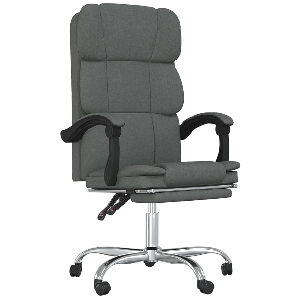 vidaXL Modern Comfort Reclining Office Chair, 100% Polyester Fabric, Dark Gray, Adjustable Backrest, Footrest Height, Metal, Plywood Frame