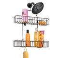 INDIAN DECOR 28414 Extra Wide Metal Bathroom Tub & Shower Caddy, Hanging Storage Organizer Center with Builtin Hooks and Basket