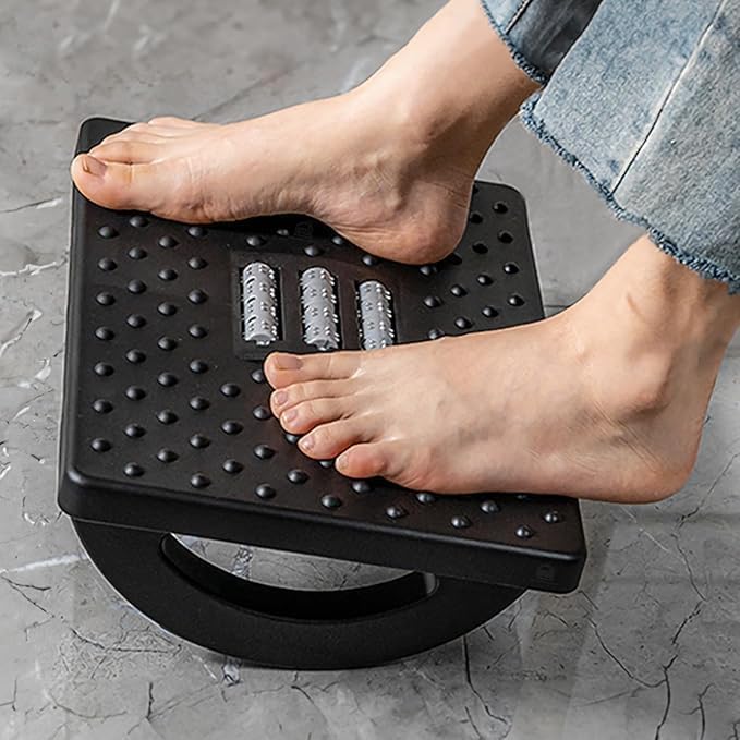 Foot Rest Under Desk Adjustable With Massage Roller, Ergonomic Footrest Stool For Office Chair, Height Adjustable Foot Stool Wit