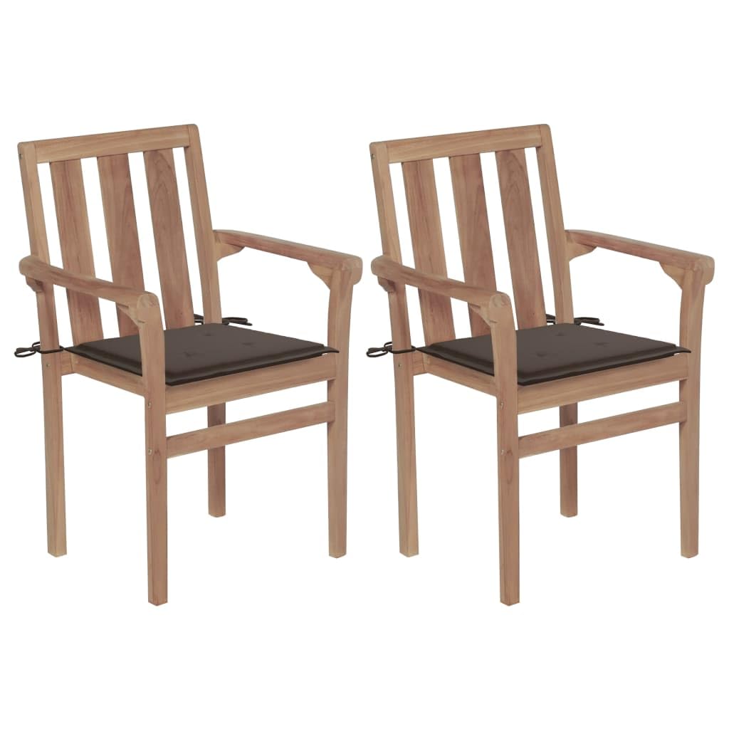 vidaXL Solid Teak Wood Patio Chairs with Taupe Cushions - Thumbnail 3