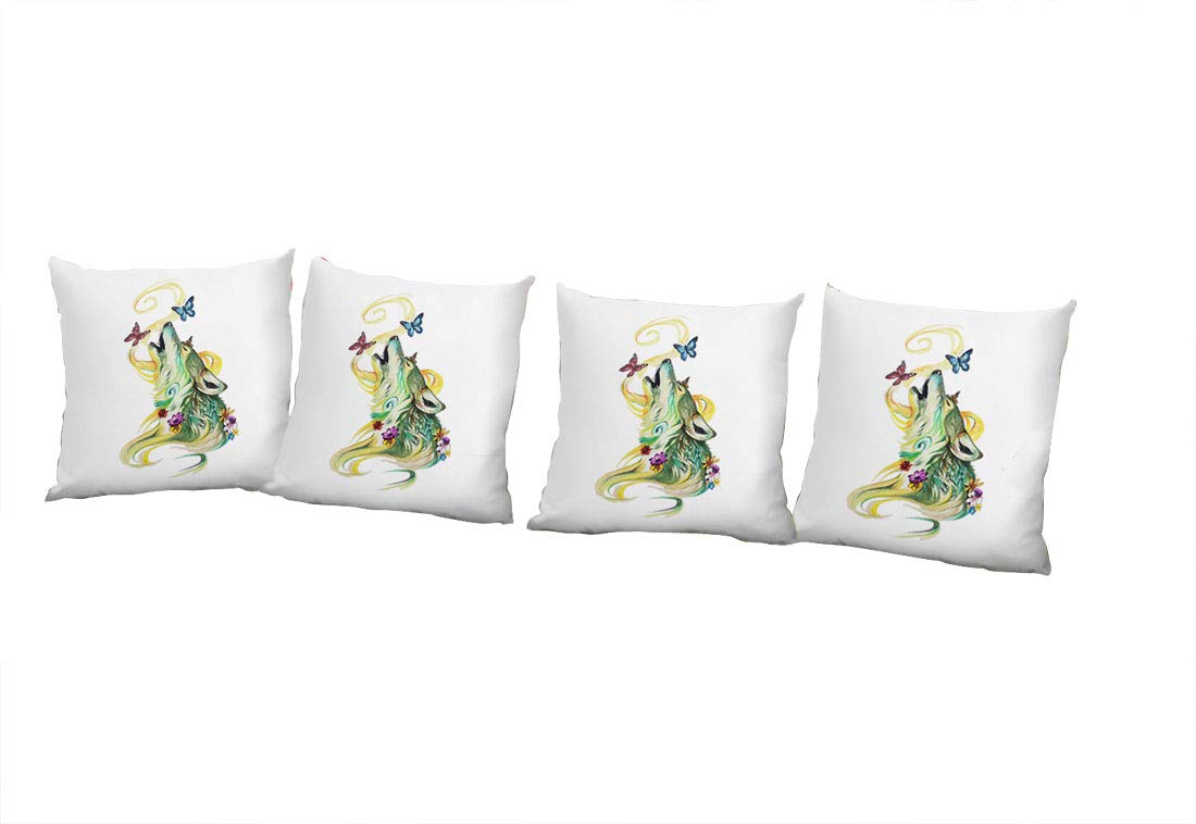 Mojolo Wolf Theme Printed Cushion Cover (12X12 Inches)(Pack Of 4)