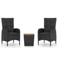 vidaXL 3-Piece Patio Bistro Set in Black - Stylish Outdoor Furniture Set with Poly Rattan, Steel, and Acacia Wood Construction - Includes Armchairs and Coffee Table for Outdoor Relaxation