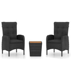 vidaXL 3-Piece Patio Bistro Set in Black - Stylish Outdoor Furniture Set with Poly Rattan, Steel, and Acacia Wood Construction - Includes Armchairs and Coffee Table for Outdoor Relaxation