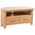 vidaXL TV Stand - Rustic Solid Oak Wood with a Drawer, Cable Outlet, Dual Compartment Design, Smooth Run Handles, and Space for Media Devices - 34.6 x 16.5 x 18.1 Brown