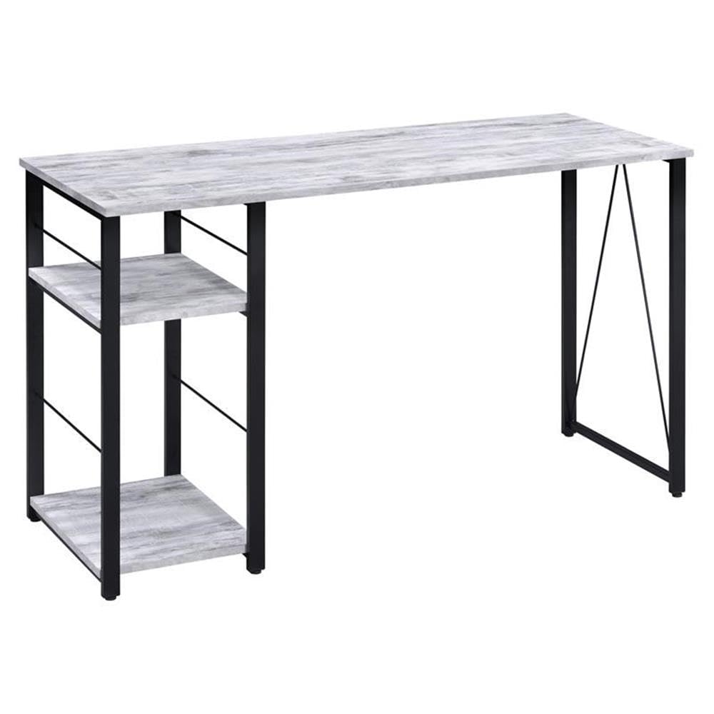 Acme Vadna Wooden Top 2-Shelf Writing Desk in Antique White and Black