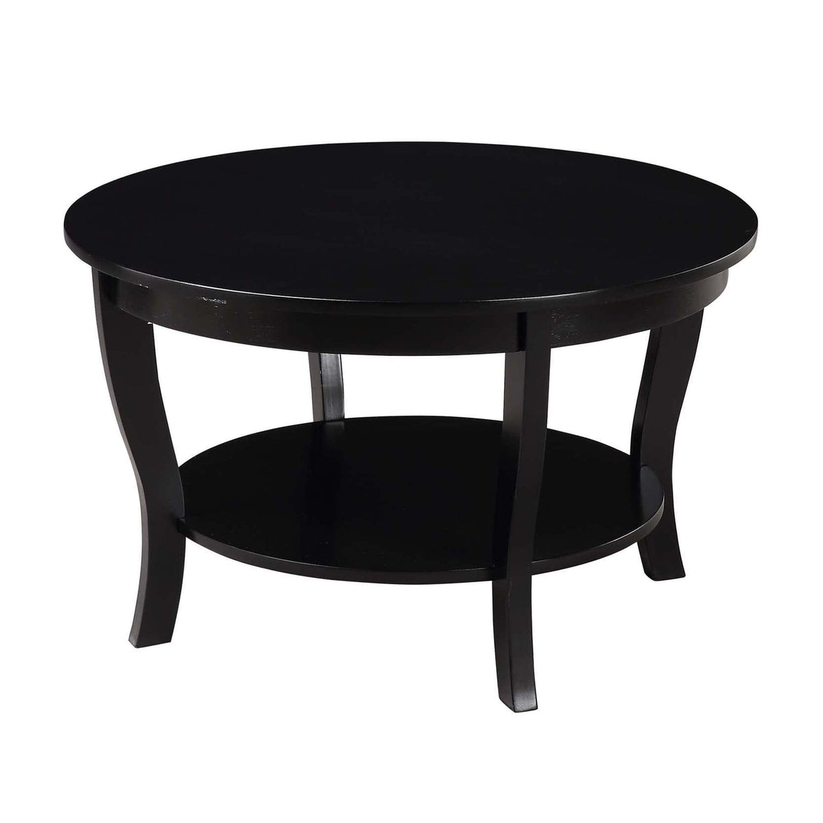 Convenience Concepts American Heritage Round Coffee Table with Shelf, Black, 30 in x 30 in x 18 in