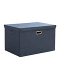 EDNEY Cotton and Linen Fabric Storage Box, Foldable, Covered, Stackable, Home Clothing Storage Box (cotton and linen navy blue, 