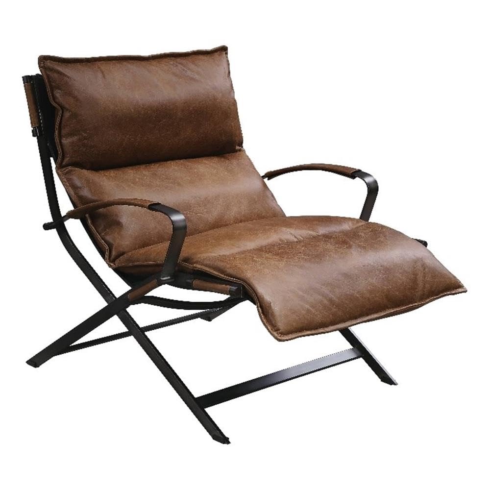 Acme Zulgaz Accent Chair in Cocoa Top Grain Leather and Matt Iron