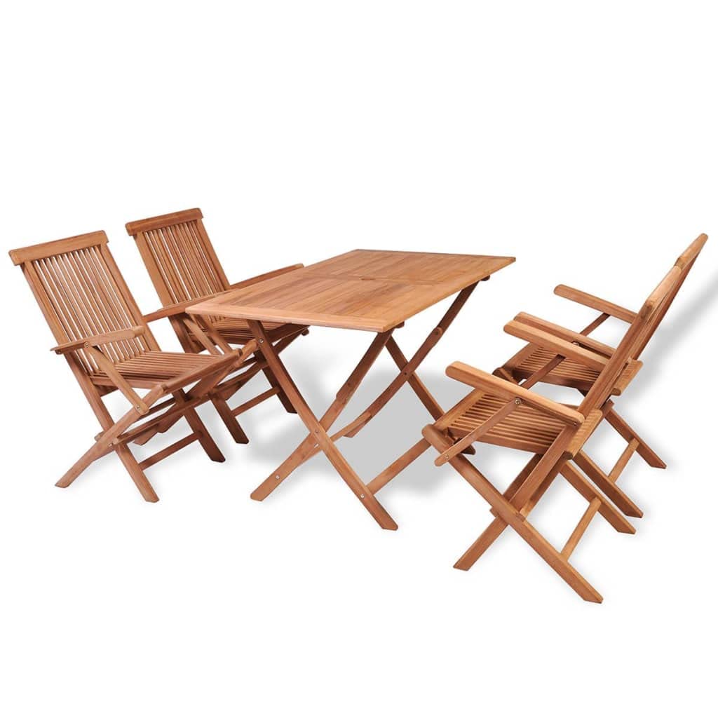 5 Piece Folding Patio Dining Set Solid Teak Wood