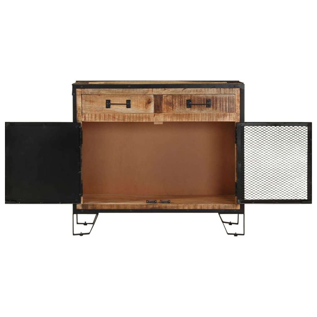 vidaXL Industrial Style Sideboard – Handmade Solid Rough Mango Wood and Steel Storage Cabinet – Unique Distinctive Woodgrains – Ample Space with Drawers and Steel Doors