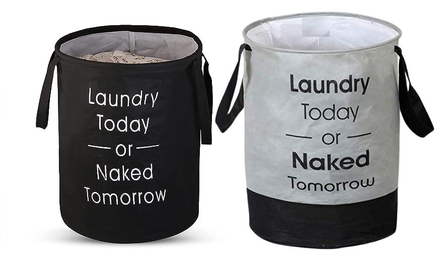 Agroha Printed Waterproof Canvas Laundry Bag, Toy Storage, Laundry Basket Organizer 45L bags (Pack of 2, Black + Grey)