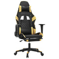 vidaXL Massage Gaming Chair - Adjustable High Back Gaming Chair with Footrest - Faux Leather, Black&Gold - Decorative Modern Style Chair for Gamers