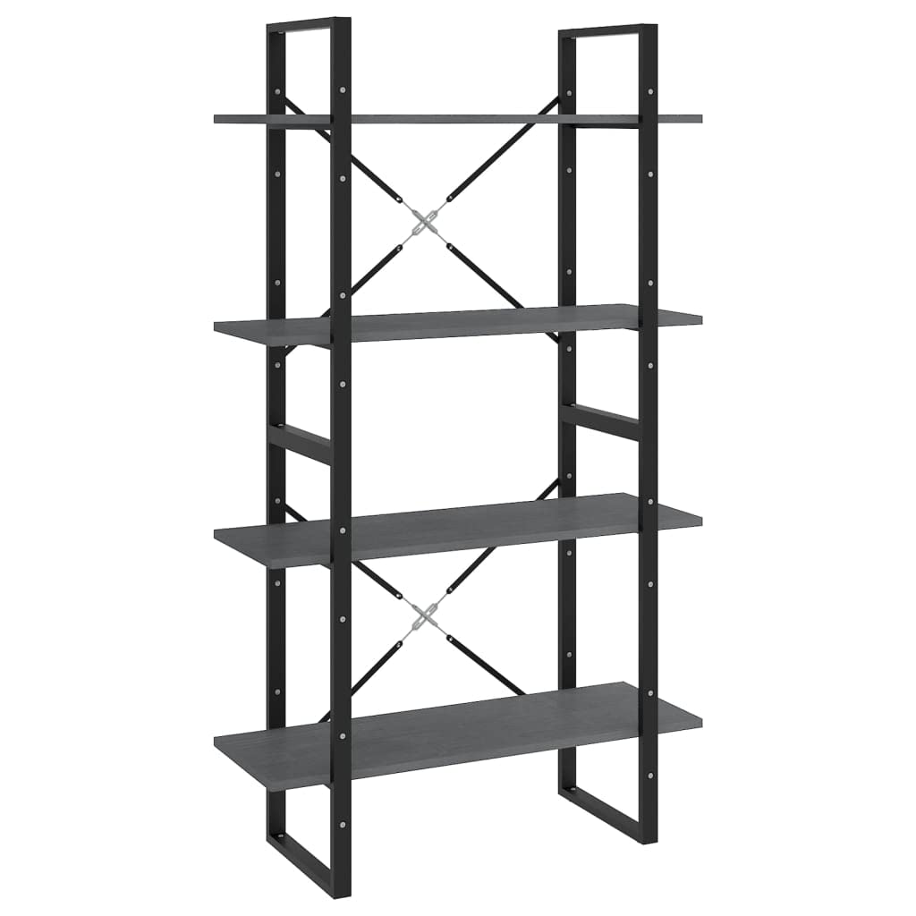 vidaXL 4-Tier Book Cabinet Gray 31.5"x11.8"x55.1" Solid Pine Wood