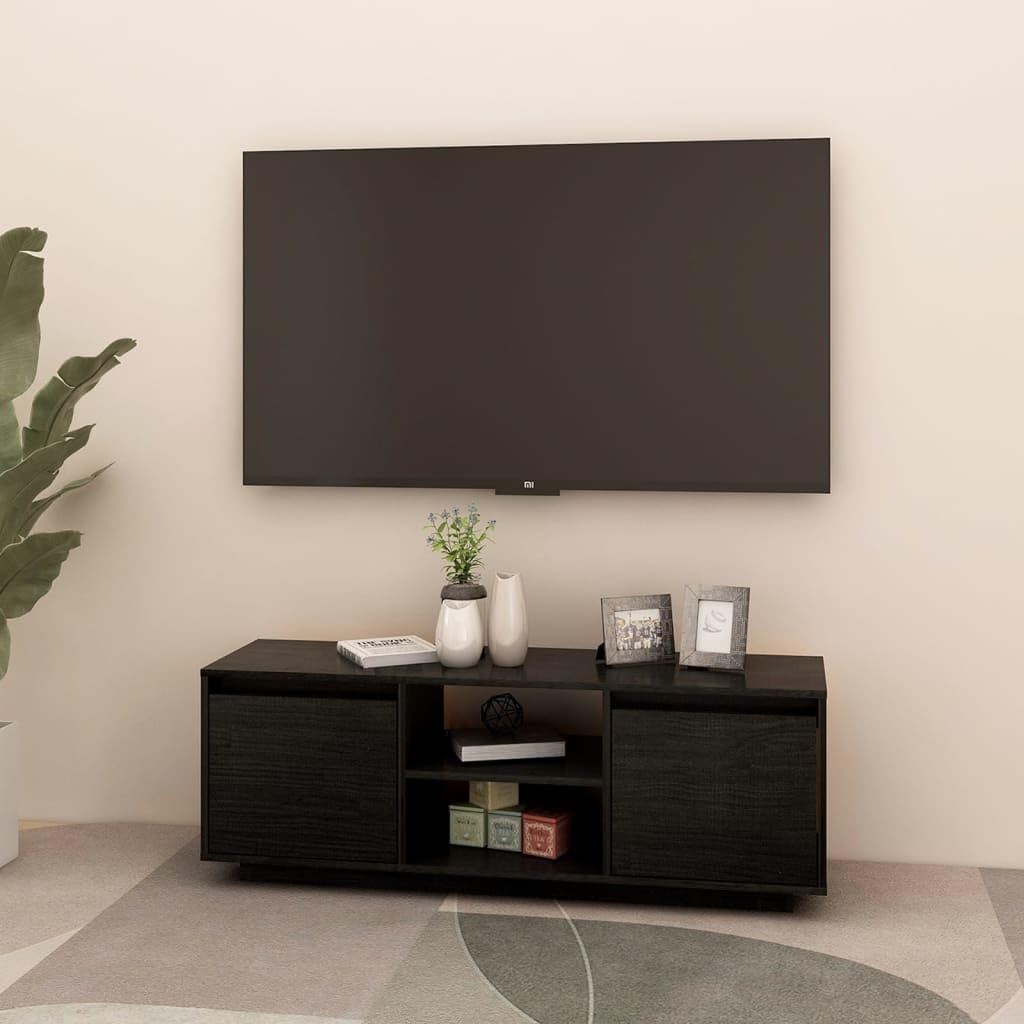 vidaXL TV Cabinet Black 43.3&quot;x11.8&quot;x15.7&quot; Solid Pinewood
