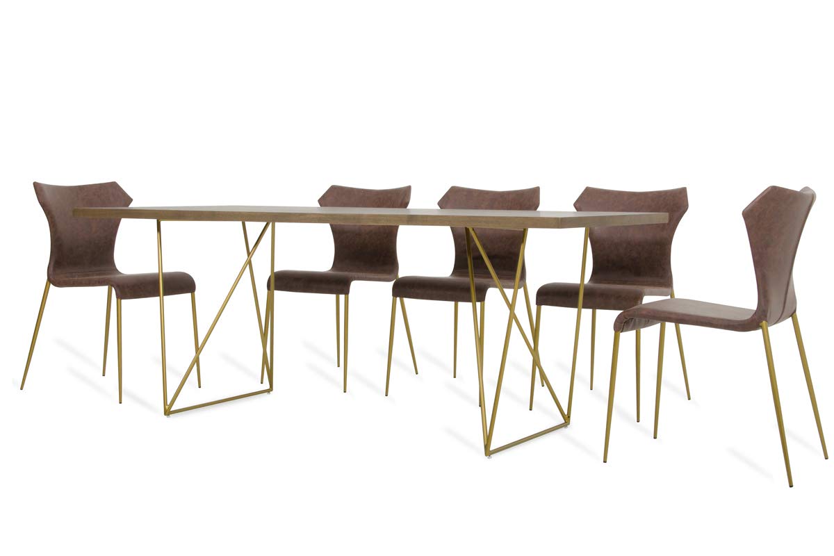 HomeRoots Steel. MDF, Veneer Modern Tobacco & Antique Brass Dining Table