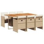 vidaXL Patio Dining Set - 7 Piece Garden Furniture, Cushions Included, Beige PE Rattan & Acacia Wood for Outdoor Patio/Deck/Backyard