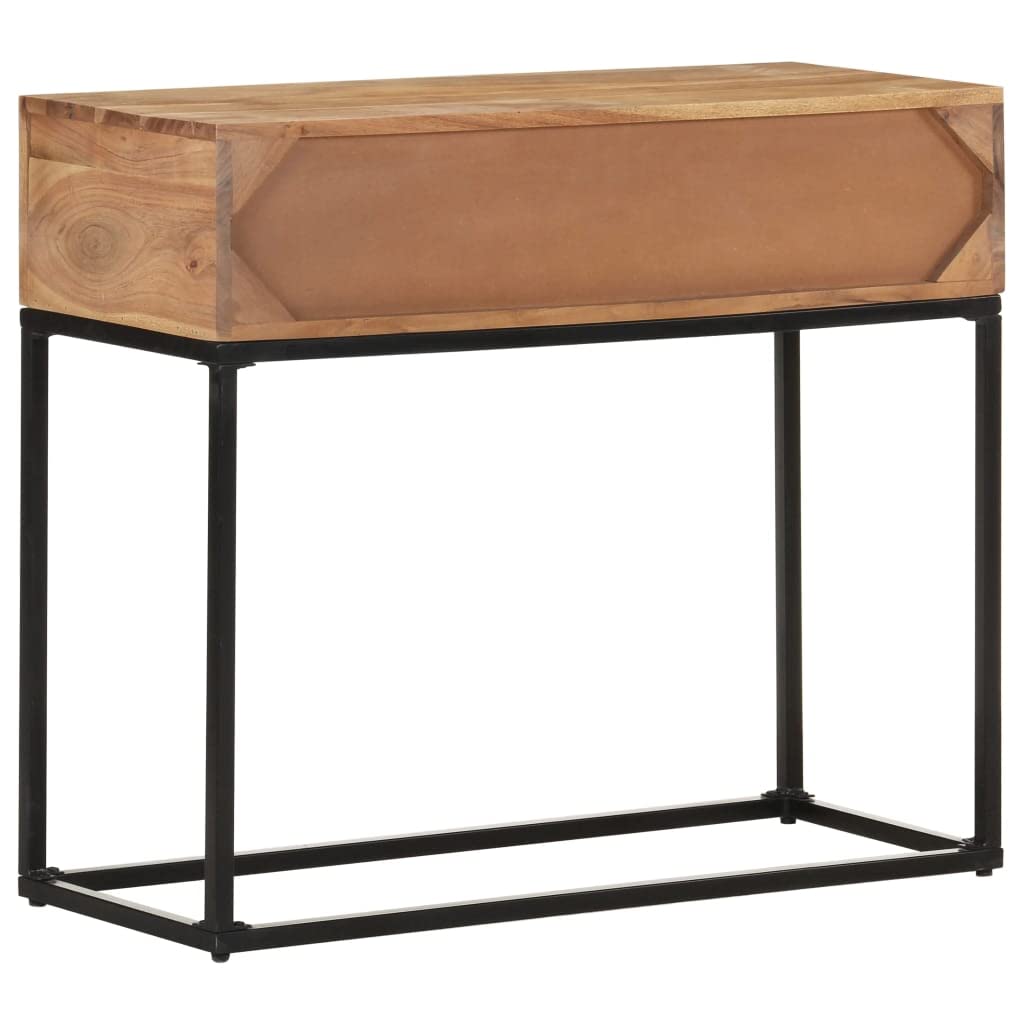 vidaXL Stylish Wooden Console Table with Drawers - Solid Acacia Wood Table with Steel Base - Rectangular Industrial Furniture for Hallway, Entryway
