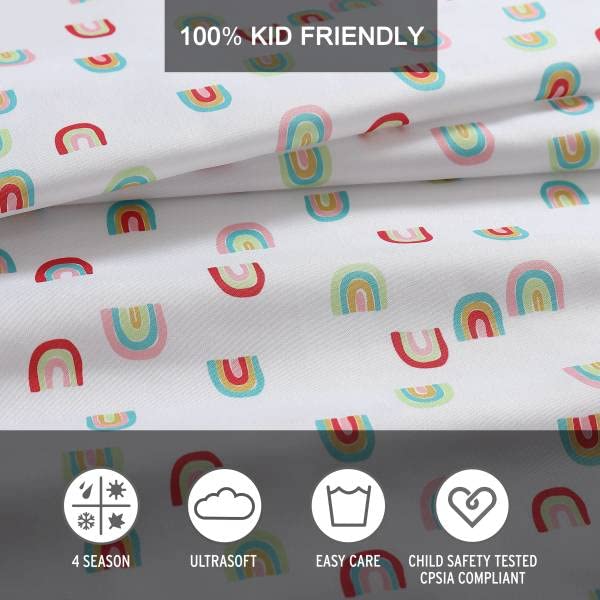 Eddie Bauer Kids - Twin Xl Sheets, Stain Resistant Kids Bedding, Ideal For Toddler Bedding Set (Sunnyvale Rainbow White, Twin Xl