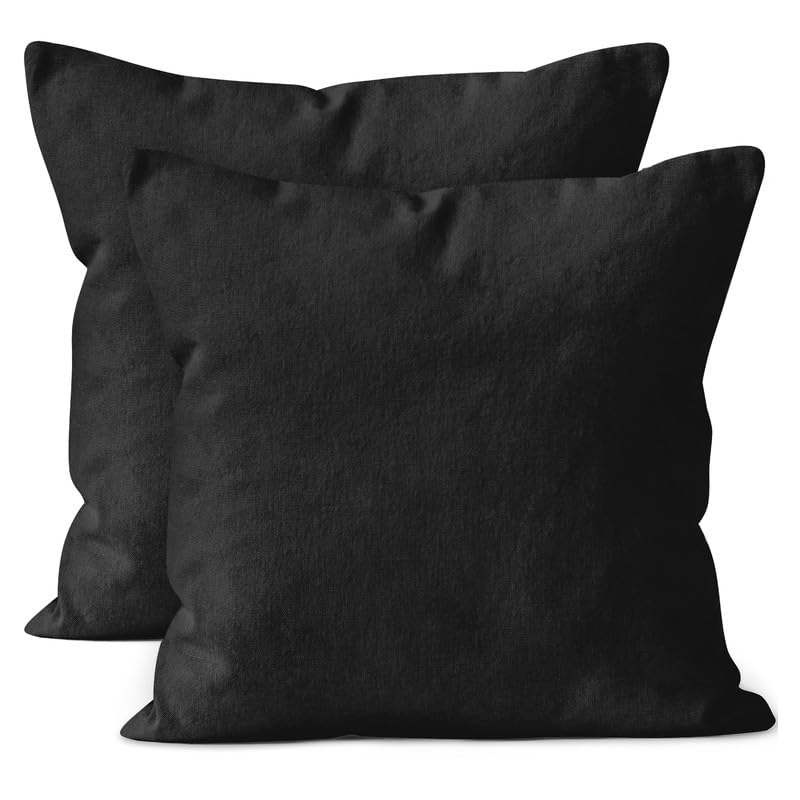 Cotton Canvas Throw Pillow Covers by Encasa Pack of 2 Black 26'x26' No Insert with Hidden Zipper | Decorative Cushion Covers f