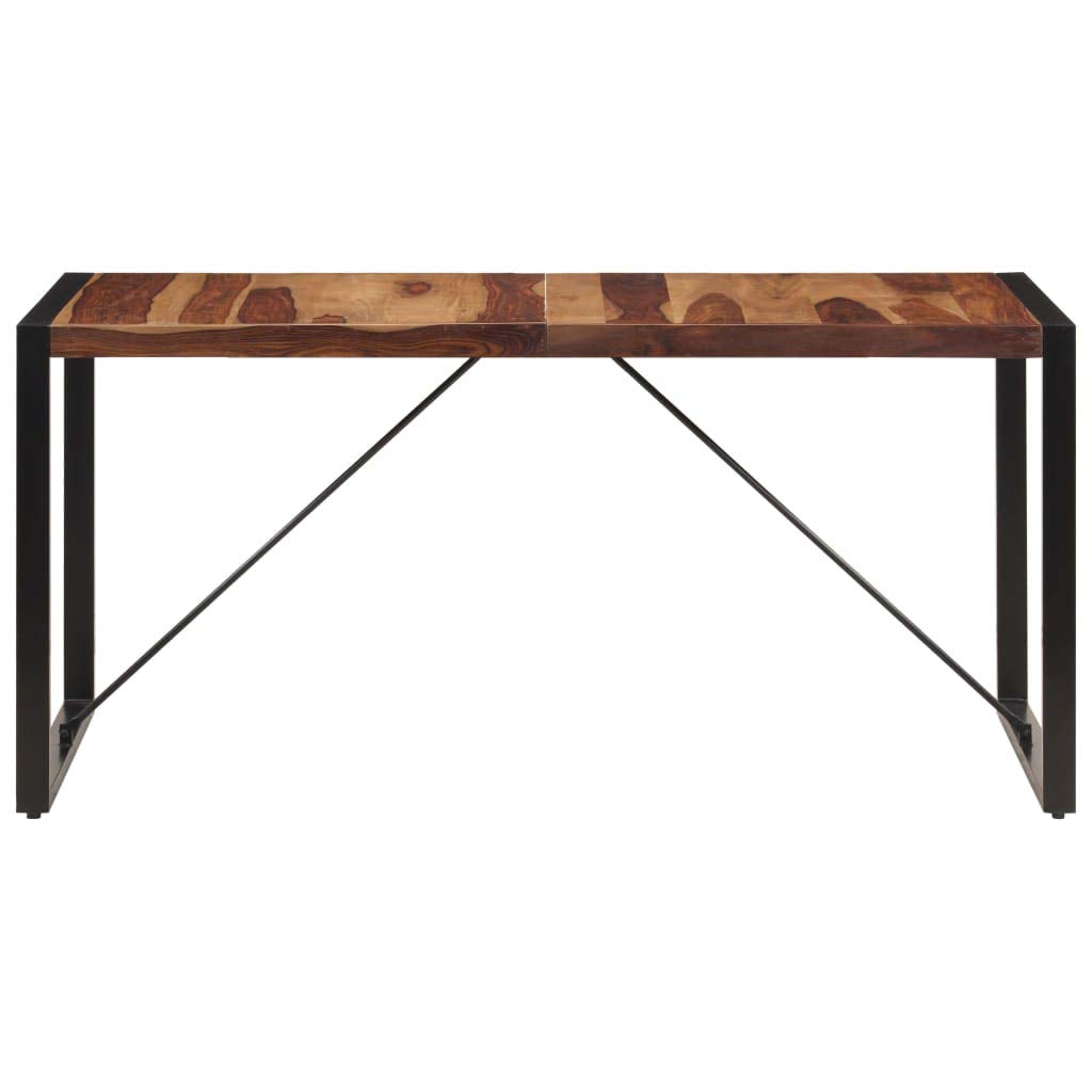 vidaXL Industrial-Style Dining Table - Solid Sheesham Wood Construction with Steel Legs, Unique Natural Grains, Easy Self-Assembly, Brown and Black