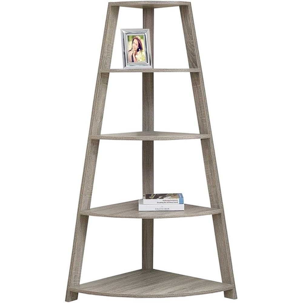 Monarch Specialties Dark Corner Accent Etagere Bookcase, 60&quot;, Taupe