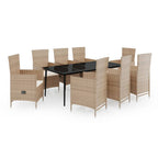 vidaXL Patio Dining Set 9 Piece with Cushions Garden Outdoor Terrace Balcony Backyard Dining Dinner Dinette Table and Chair Furniture Beige