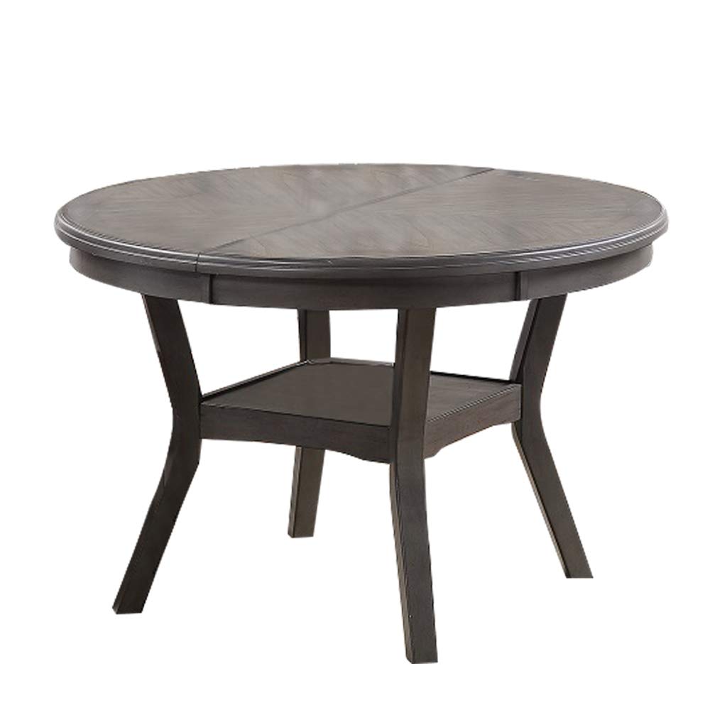 Benjara Round Top Wooden Dining Table With Boomerang Legs, Gray