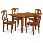 East West Furniture MLNA5-SBR-W 5 Piece Kitchen Table & Chairs Set Includes a Rectangle Dining Table with Butterfly Leaf and 4 Dining Room Chairs, 36x54 Inch, Saddle Brown