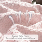 Phf Cooling Waffle Blanket Queen Size, Lightweight 60% Rayon Derived From Bamboo & 40% Cotton Breathable Blanket For Hot Sleepers, Soft And Luxury For Bed Couch And Sofa, 90'X90', Pink