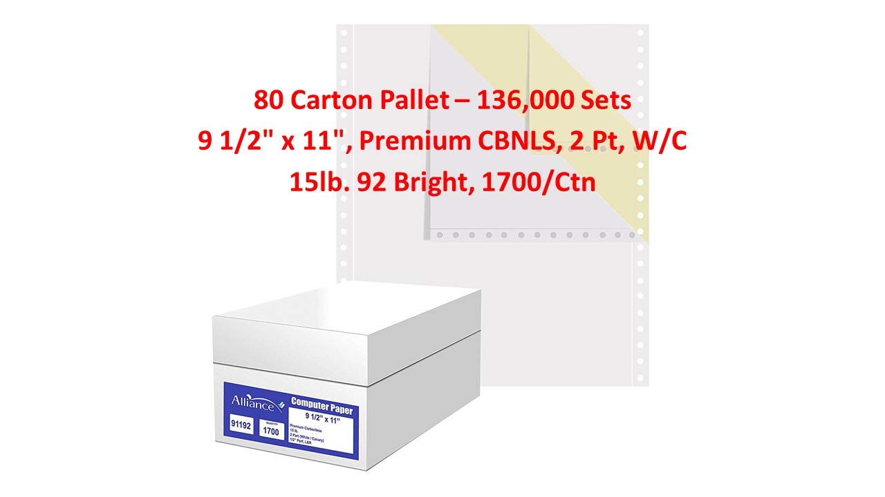 Alliance Continuous Carbonless Computer Paper 9.5 X 11, Blank Left And Right Perforated, 15 Lb (2-Pt W/C 1700/Ctn 80 Ctns/Pallet