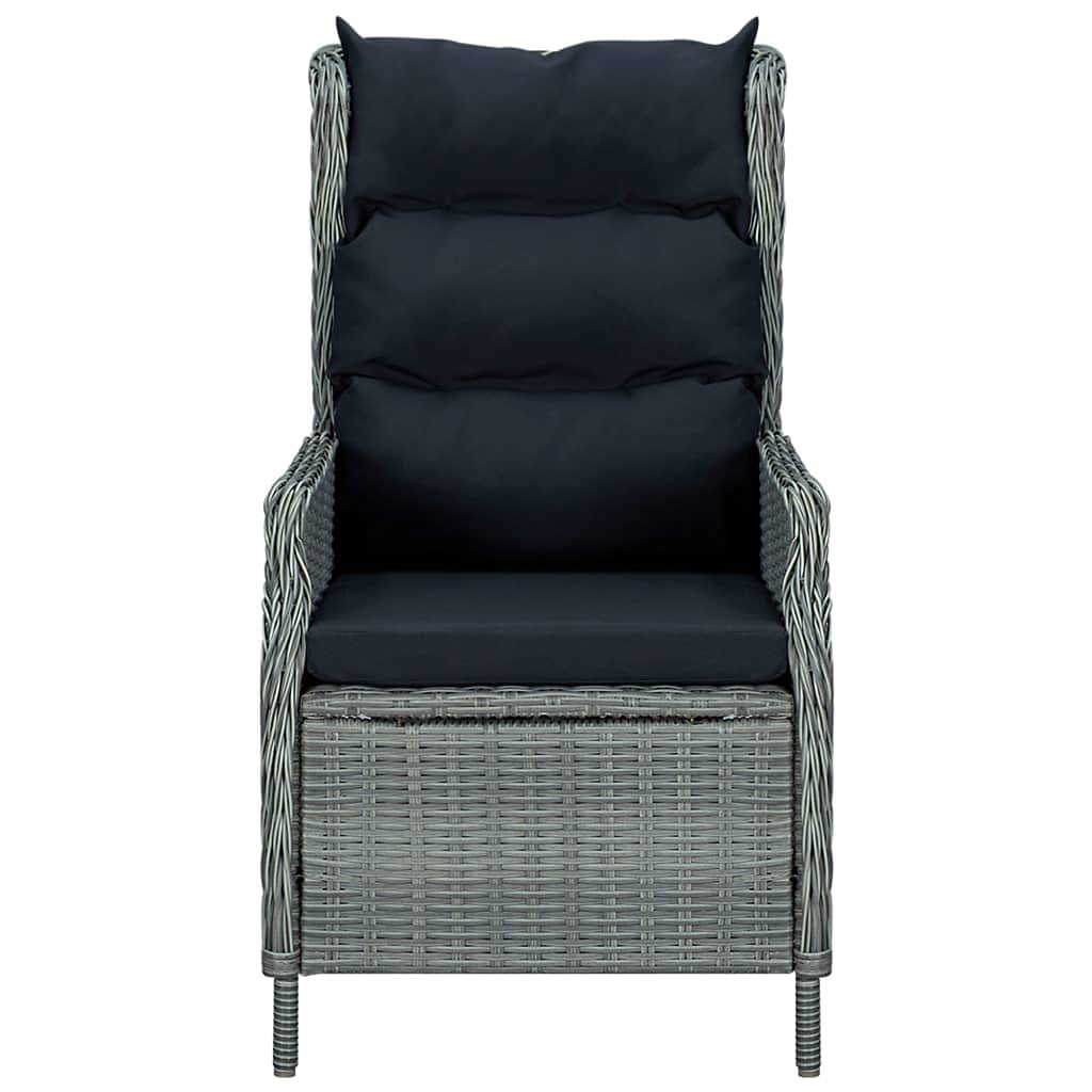 vidaXL Light Gray Reclining Patio Chair with Cushions - Easy-to-Clean Outdoor Furniture - Adjustable Backrest for Ultimate Comfort - Lightweight Poly Rattan Outdoor Recliner